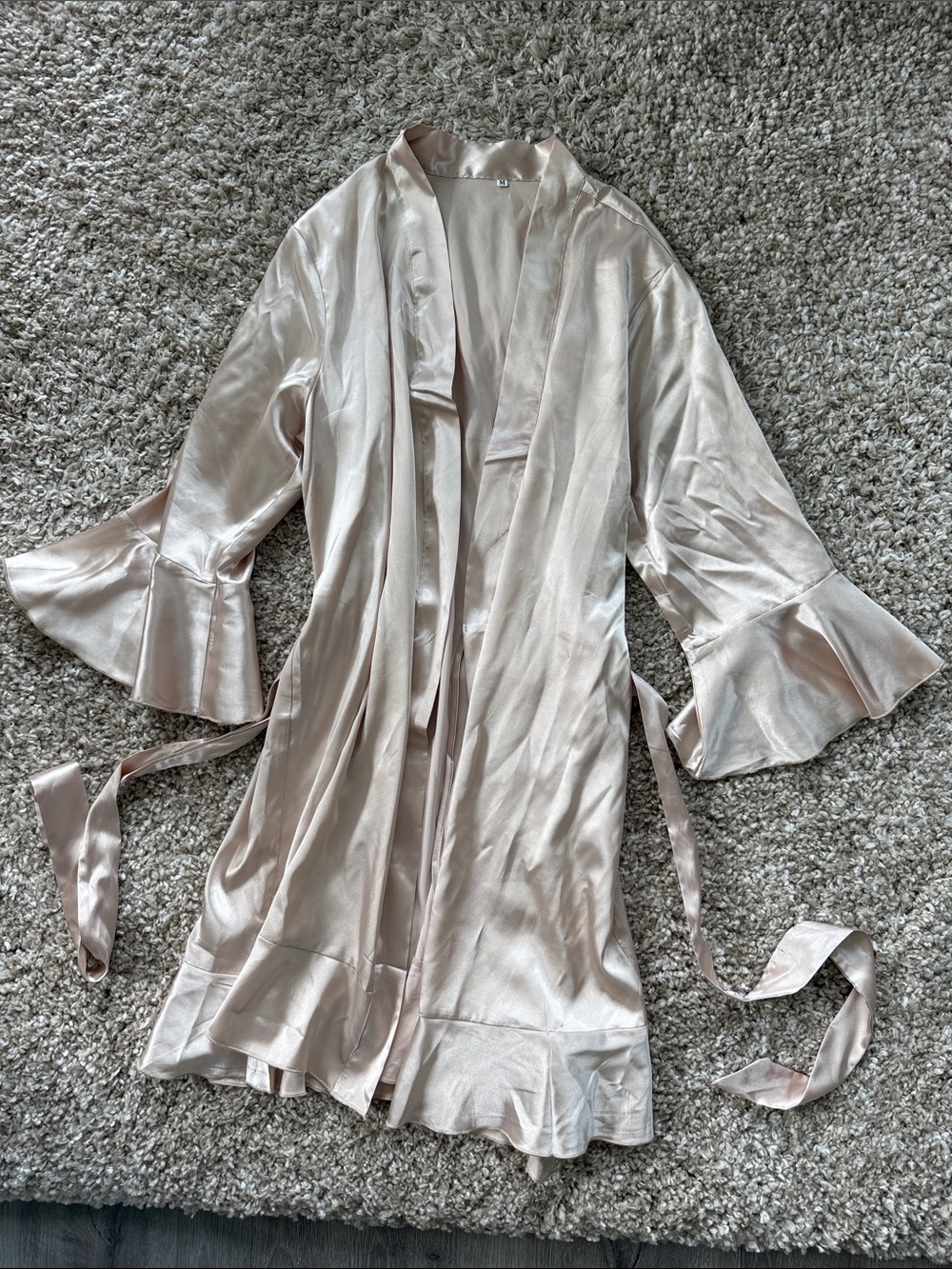 Satin Ruffle-Trim Robe in Light Blush